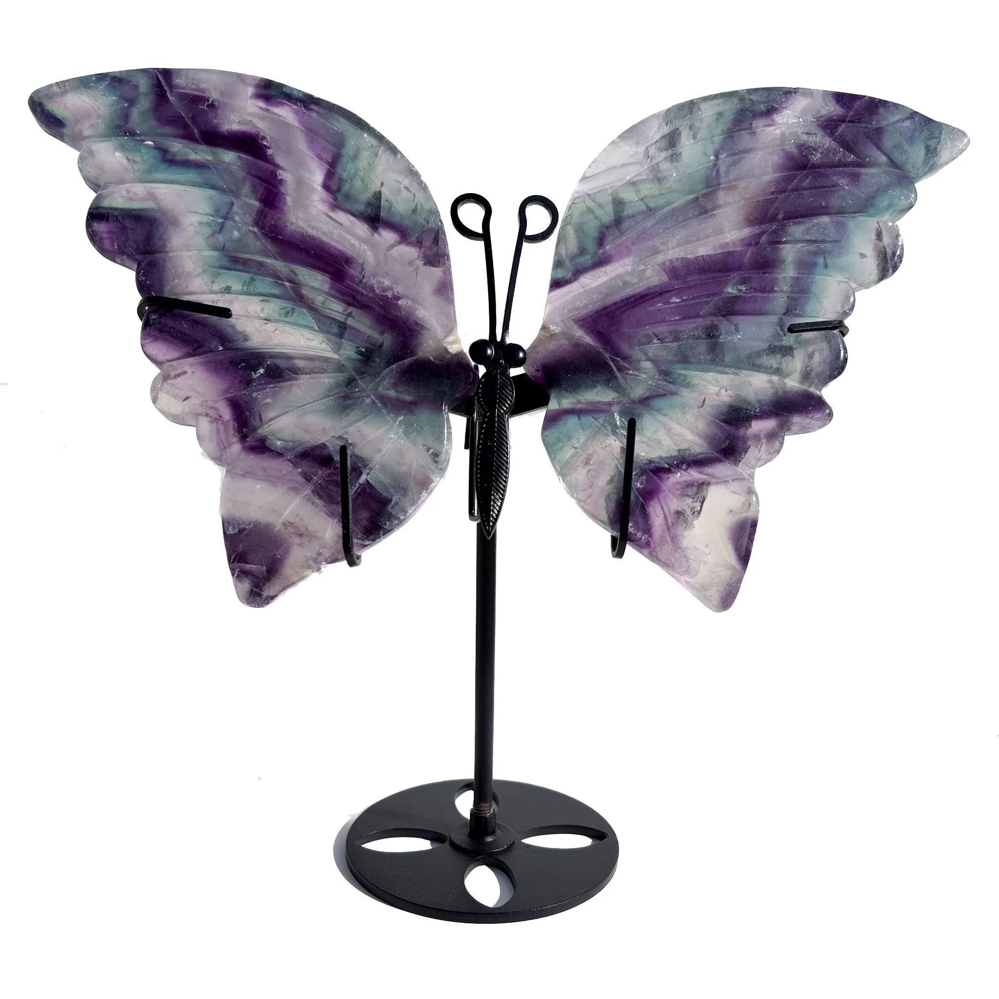 Rainbow Fluorite Crystal Butterfly Wings — On Stand