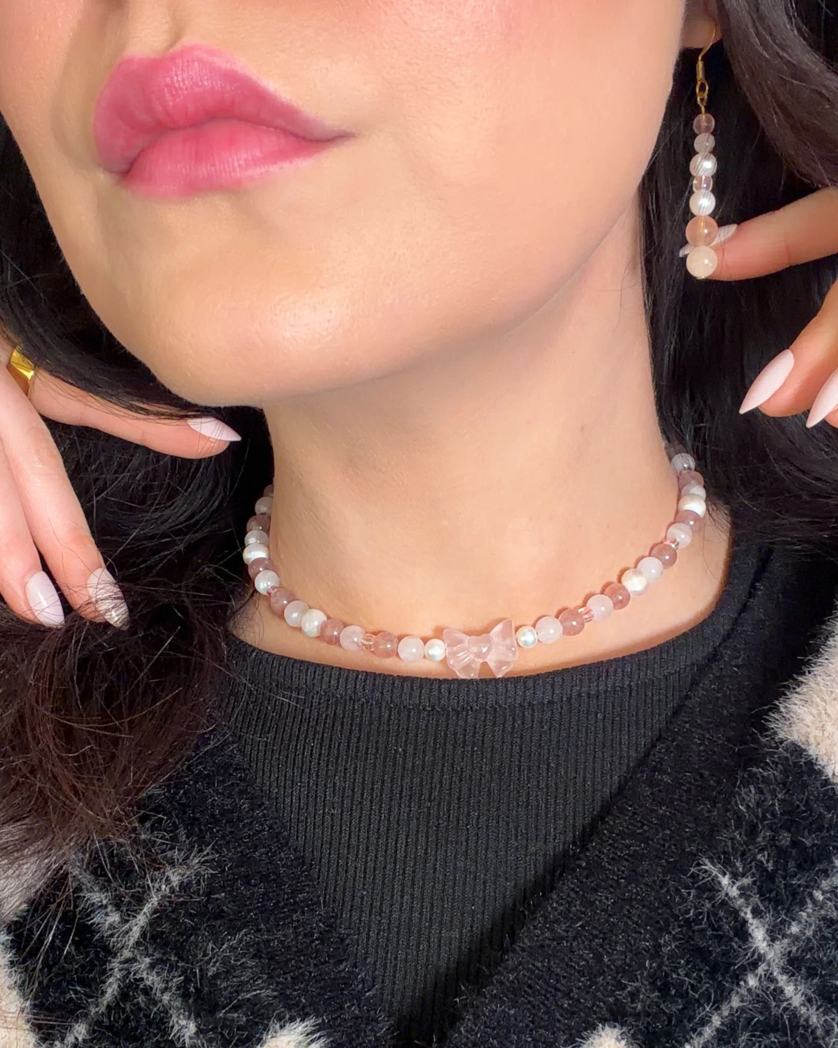 Angel Coded Collection 🪽 Charmed Jewellery 〜 Rose Quartz Bow + Beads &bull; Strawberry Quartz &bull; Pearls &bull; Glass Toho Beads 〜 Launching Soon ♡ #AngelCoded #Charm777 #MoonberryCrystalCo #CrystalJewellery #handmadejewellery