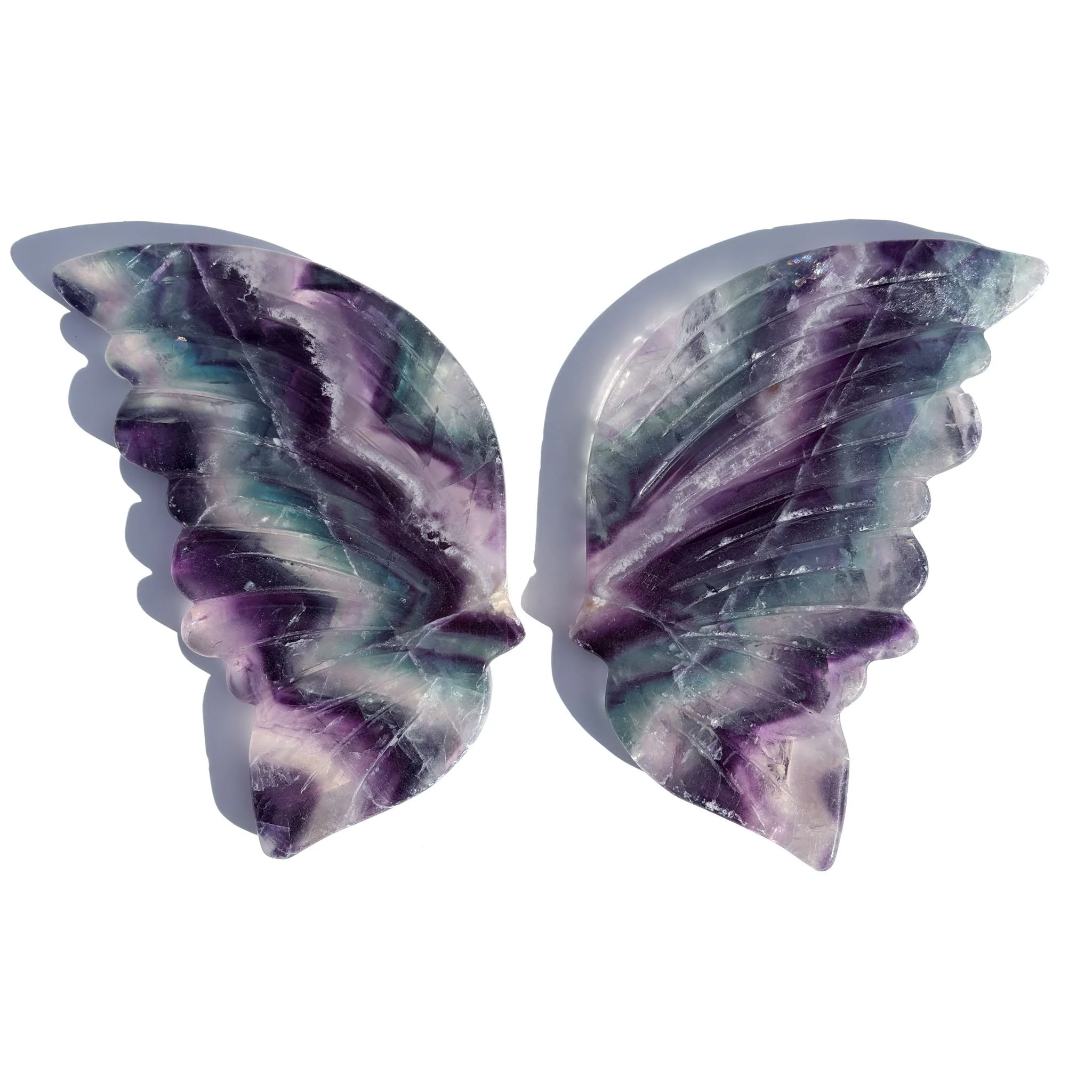 Rainbow Fluorite Crystal Butterfly Wings — On Stand