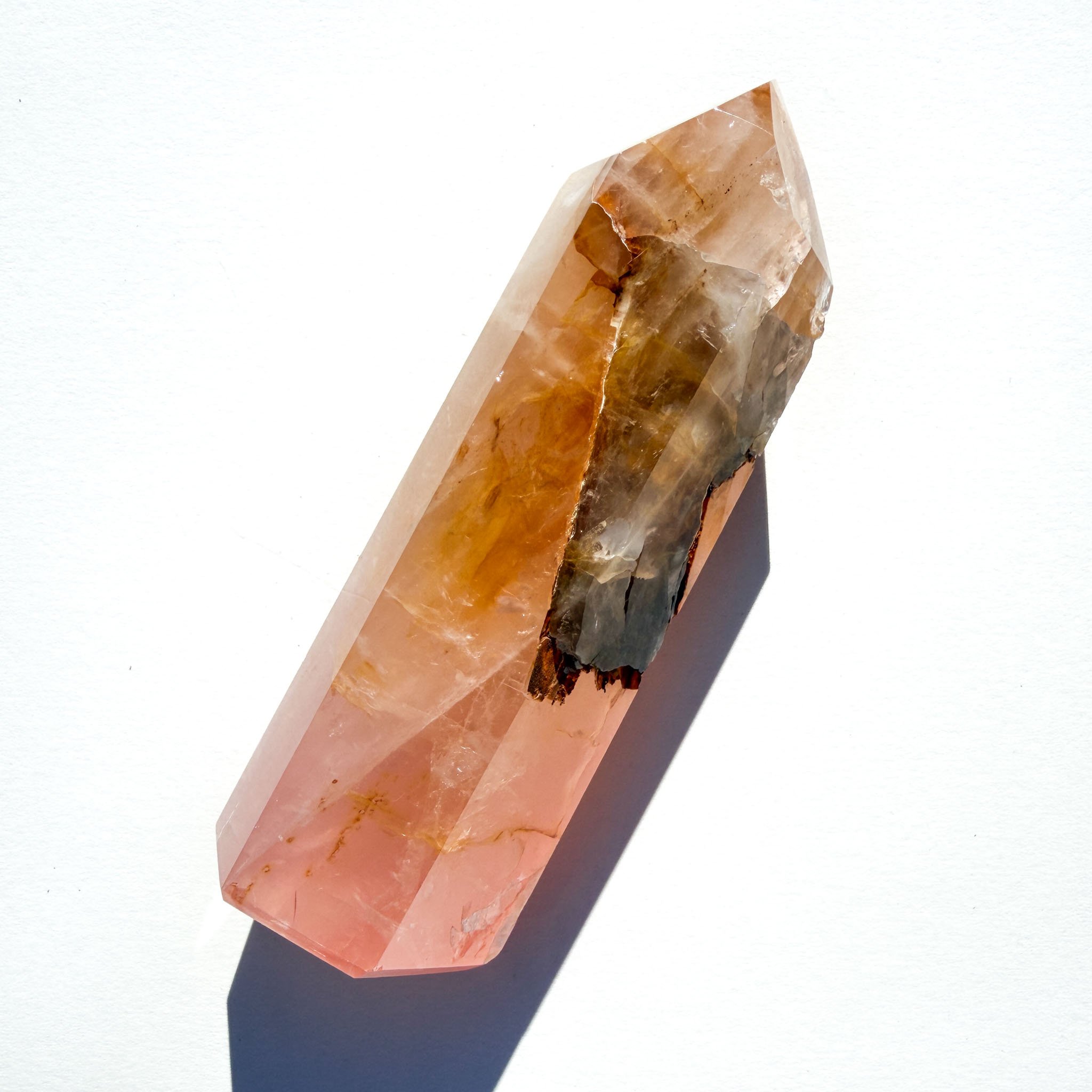 Rose Quartz & Golden Healer Crystal Tower
