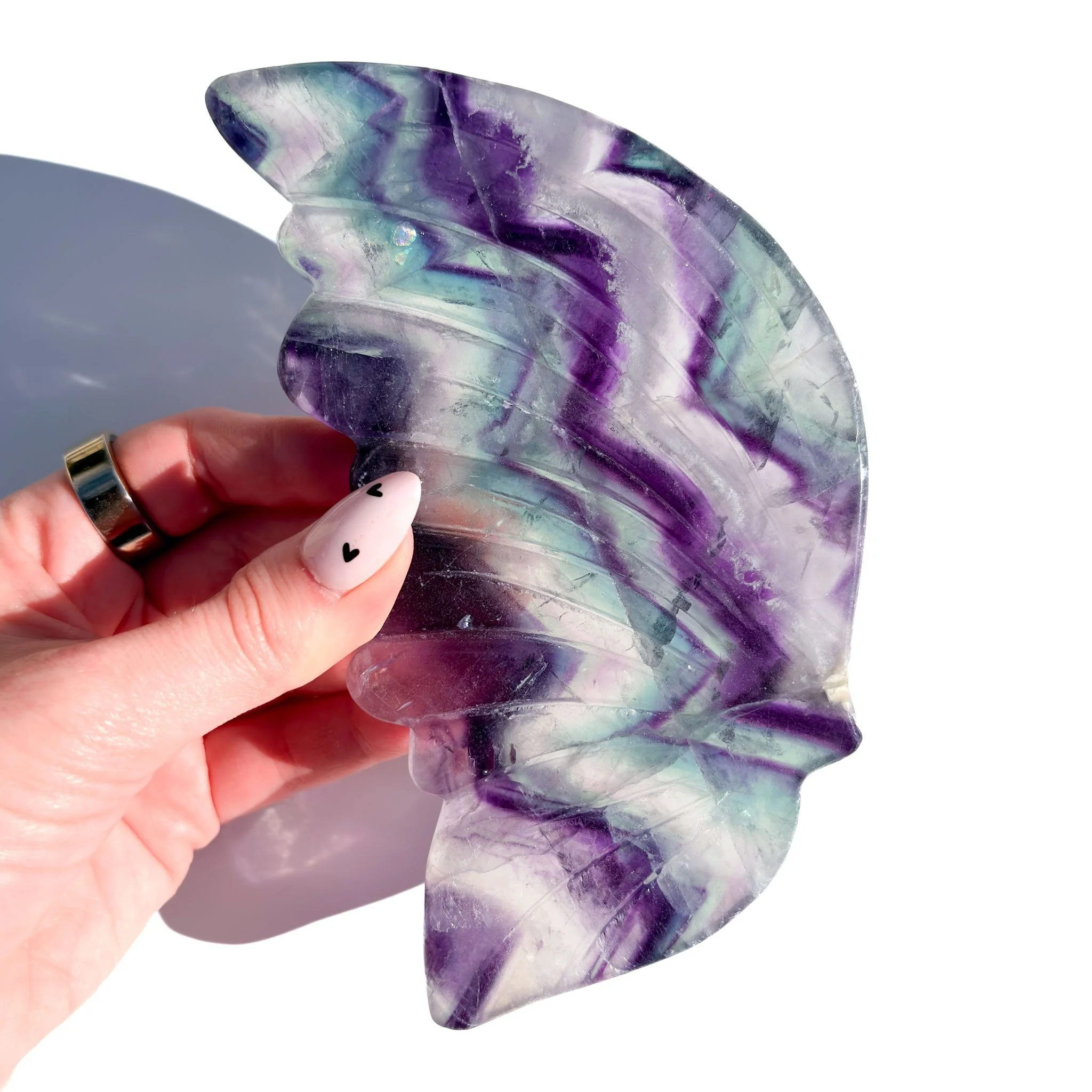 Rainbow Fluorite Crystal Butterfly Wings — On Stand