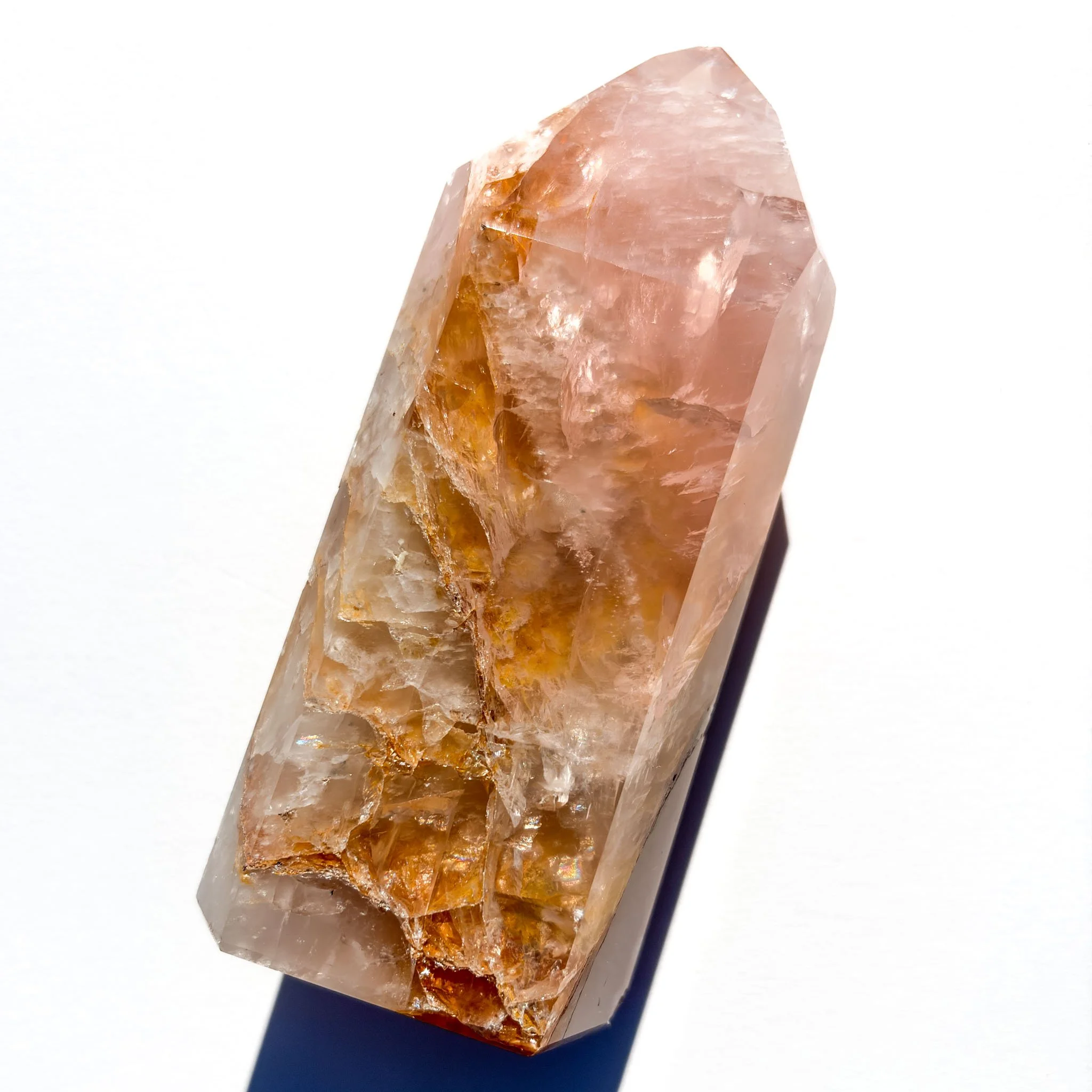 Rose Quartz & Golden Healer Crystal Tower