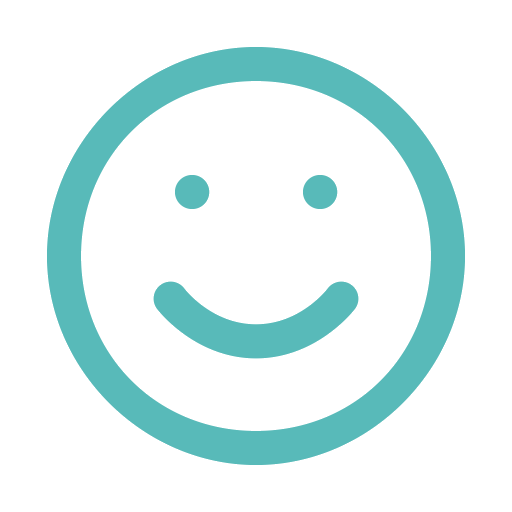 A teal smiley face with a simple round outline, two small dots for eyes, and a curved line for a smiling mouth.