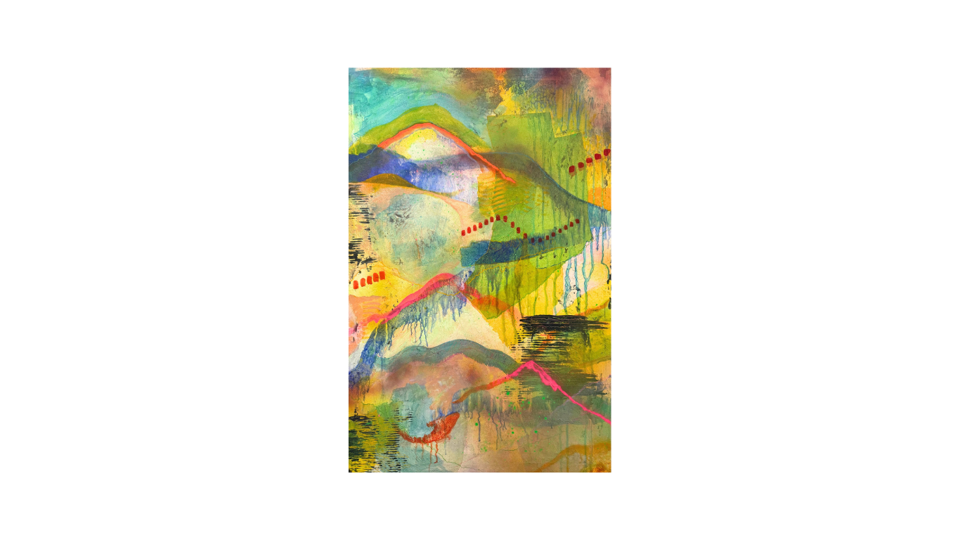 Escondiendo el sol, Mixed media on canvas, 24” x 36”, 2025