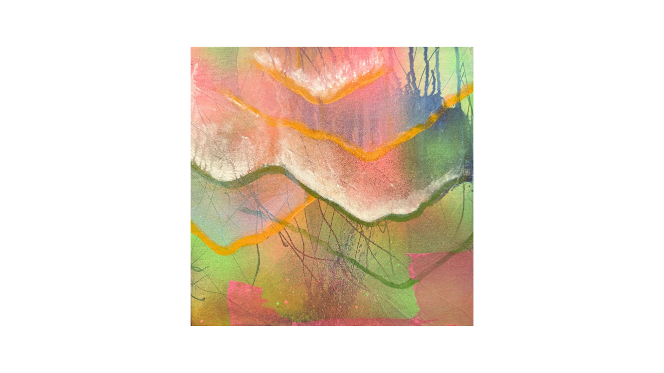 Rosa que se estrella, Mixed media on canvas, 12” x 12”, 2025