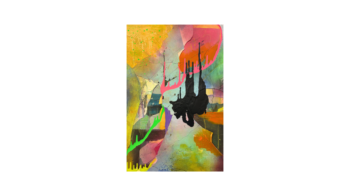 El murciélago, Mixed media on fabric, 20” x 30”, 2025