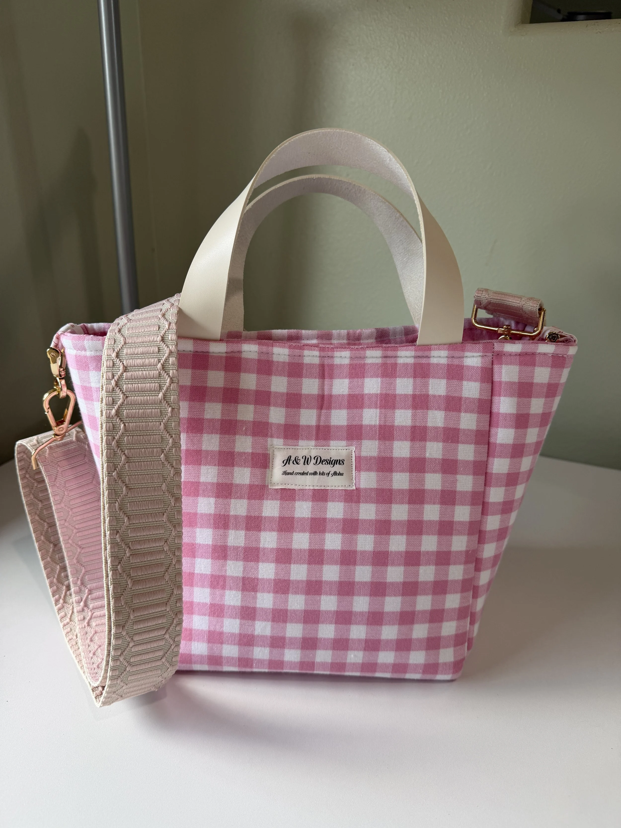Pink/White Gingham Mini Cross Body Purse