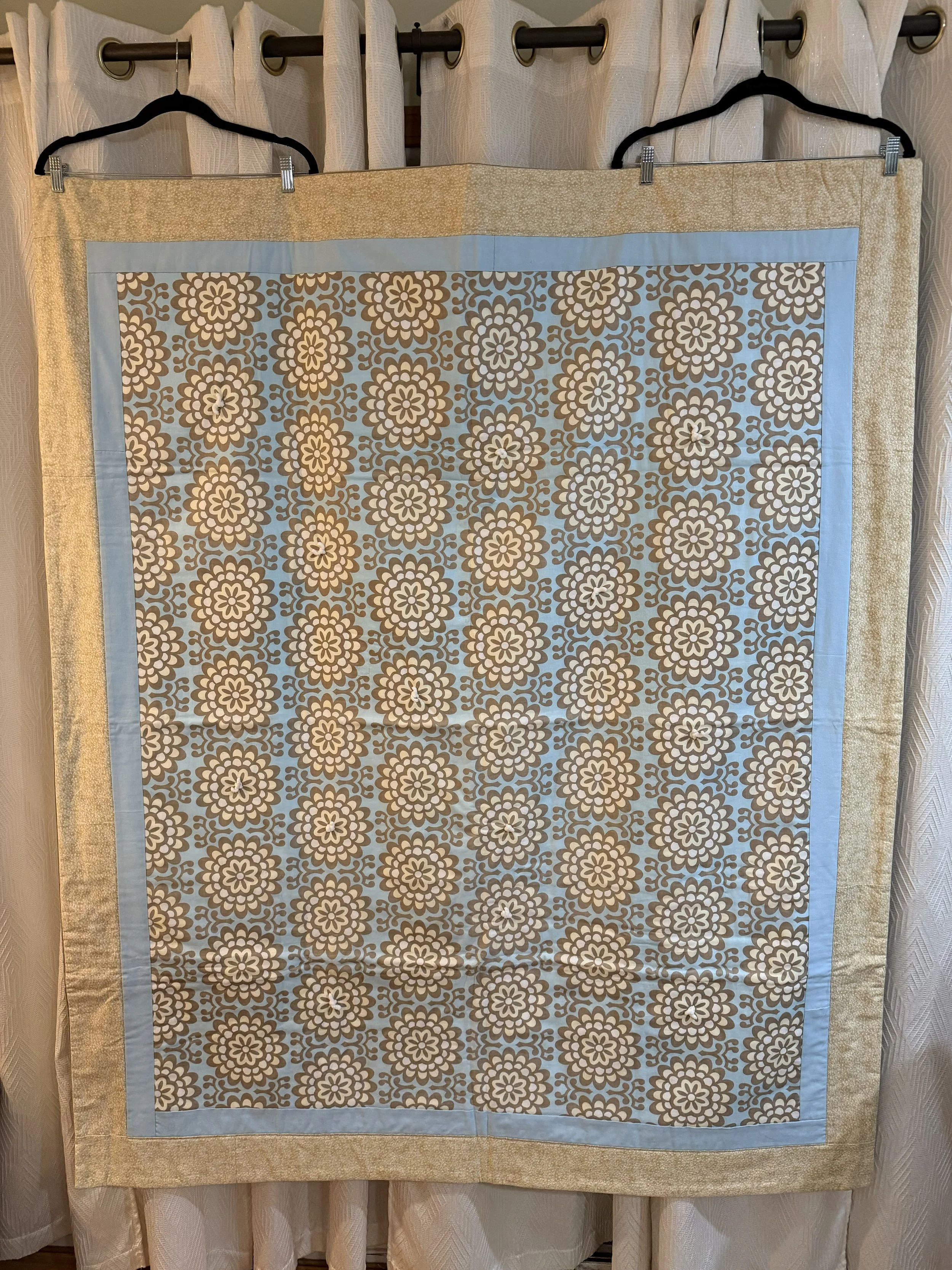 Beige & Blue Flower Blanket