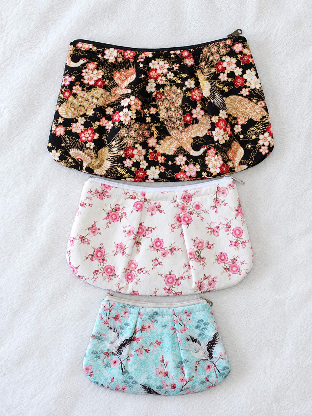 Black/White/Blue Oriental Pleated Pouches