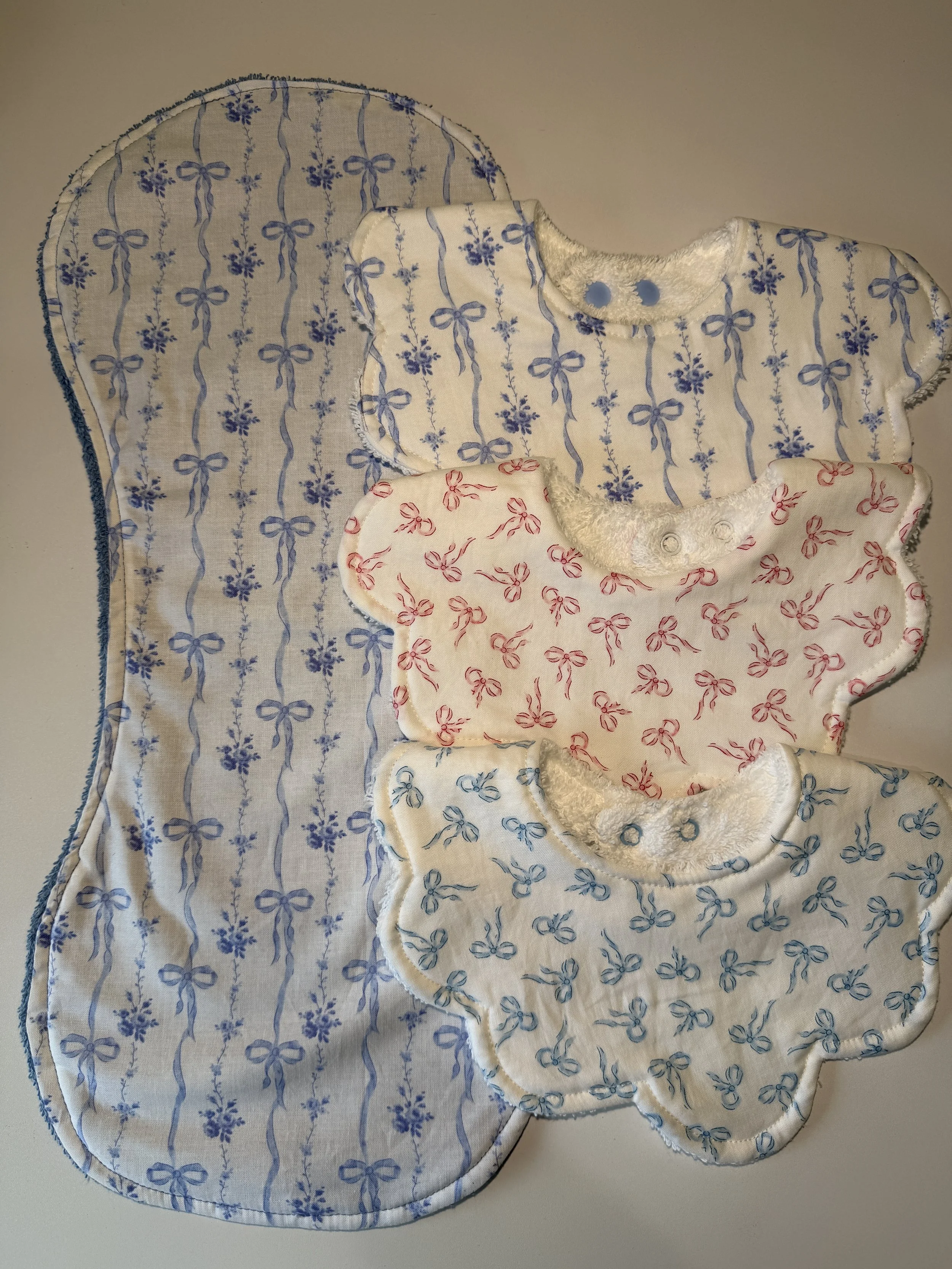 Blue & Pink Bow Bib & Burp Cloth Set