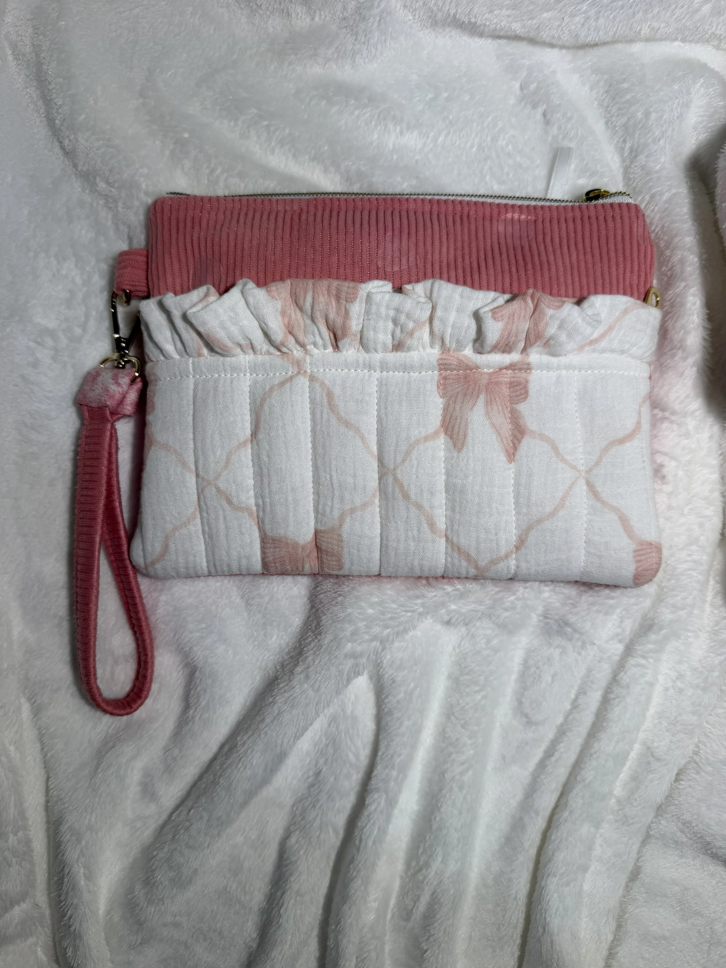 Pink Bows Ruffle Wristlet