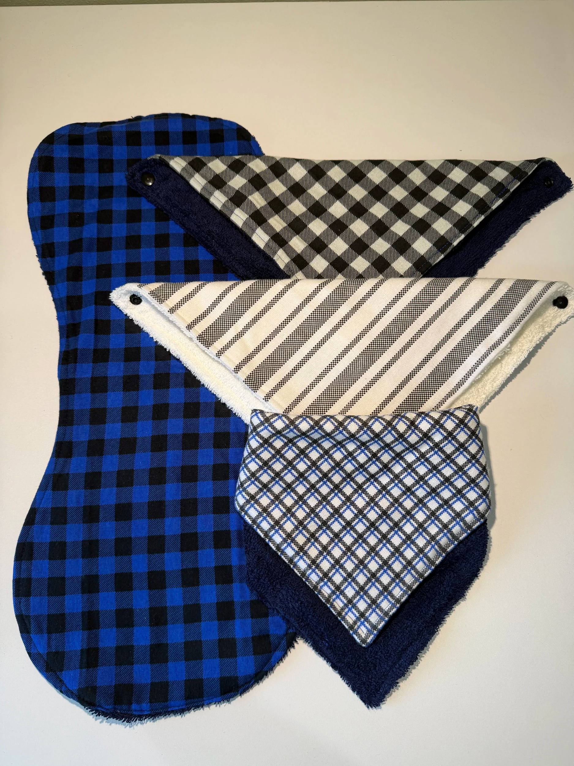 Blue/Black Checkered Bib & Burp Cloth Set