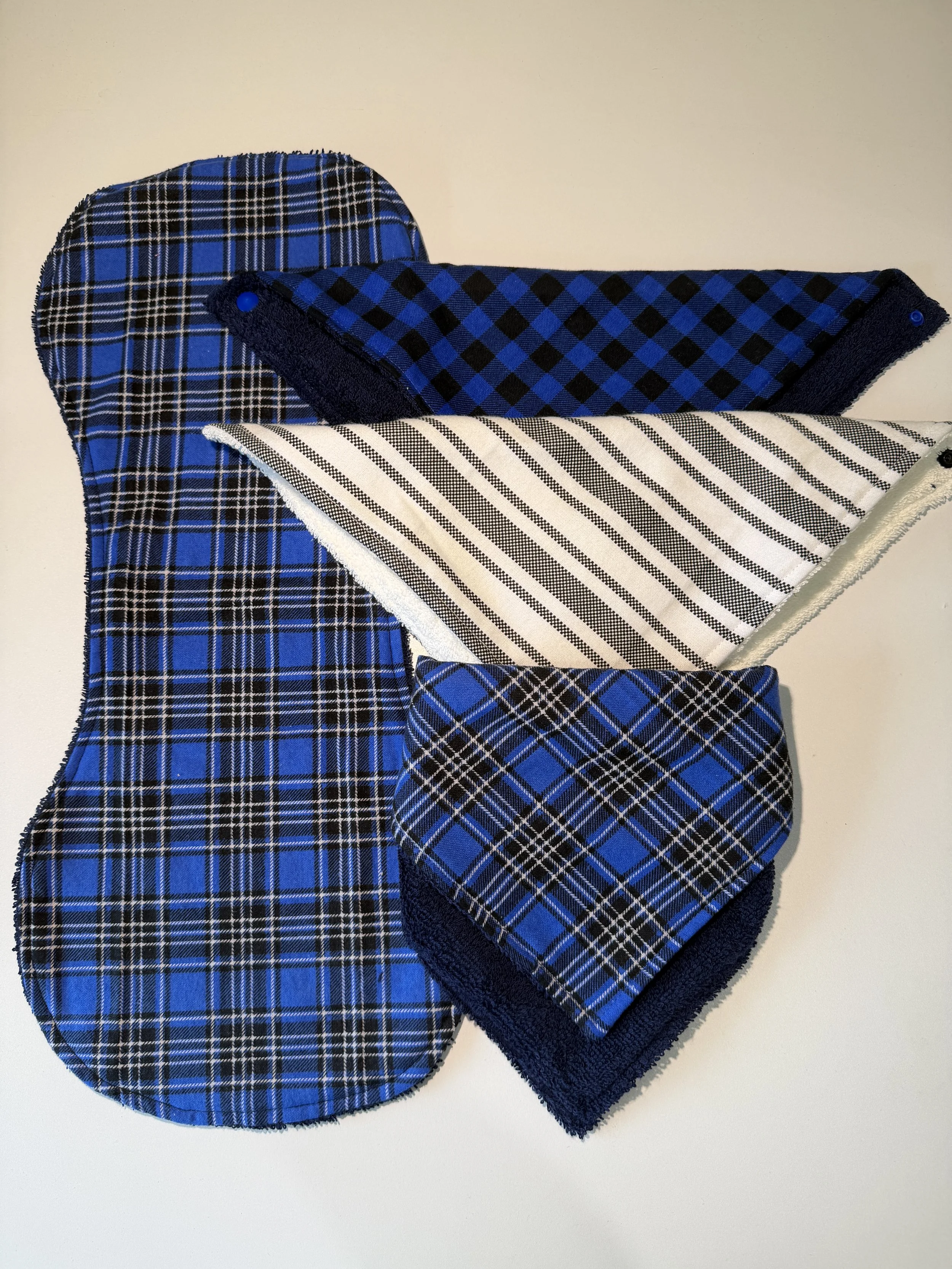Blue Checkered Bib & Burp Cloth Set