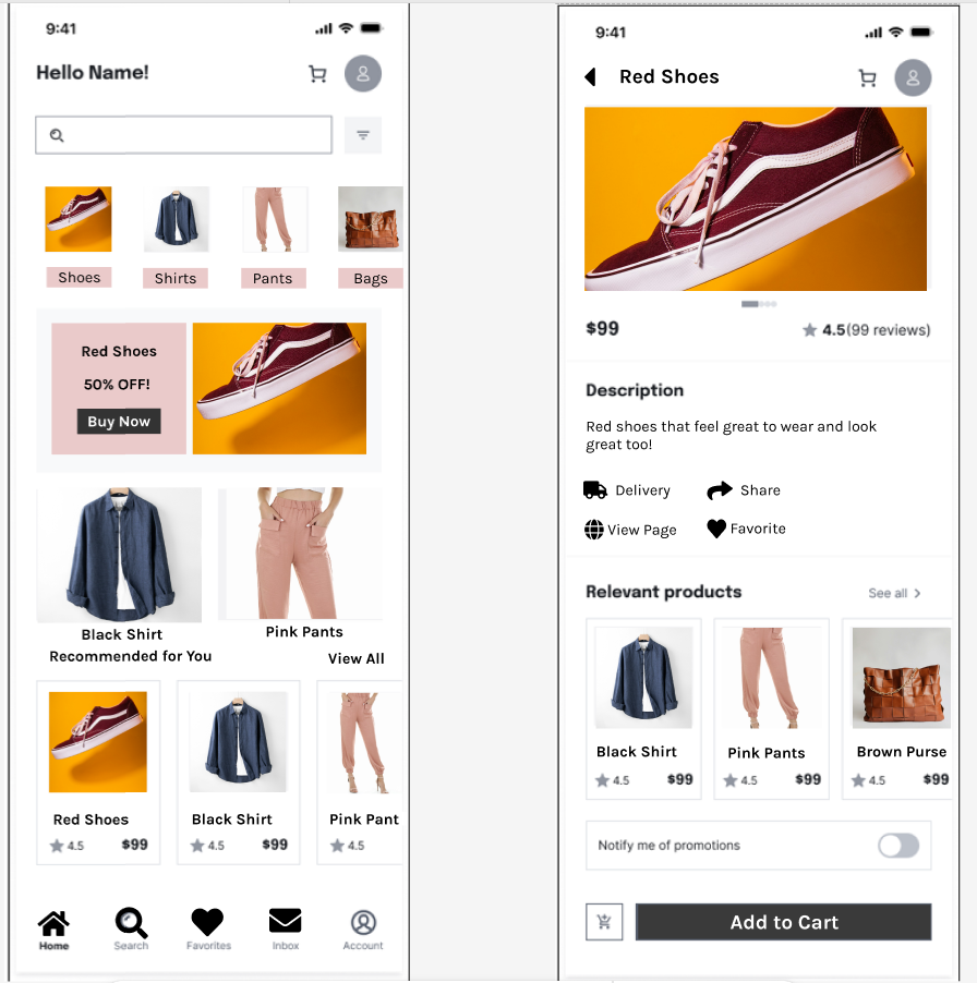 UX Ecommerce High Fidelity Mockup and Iterations