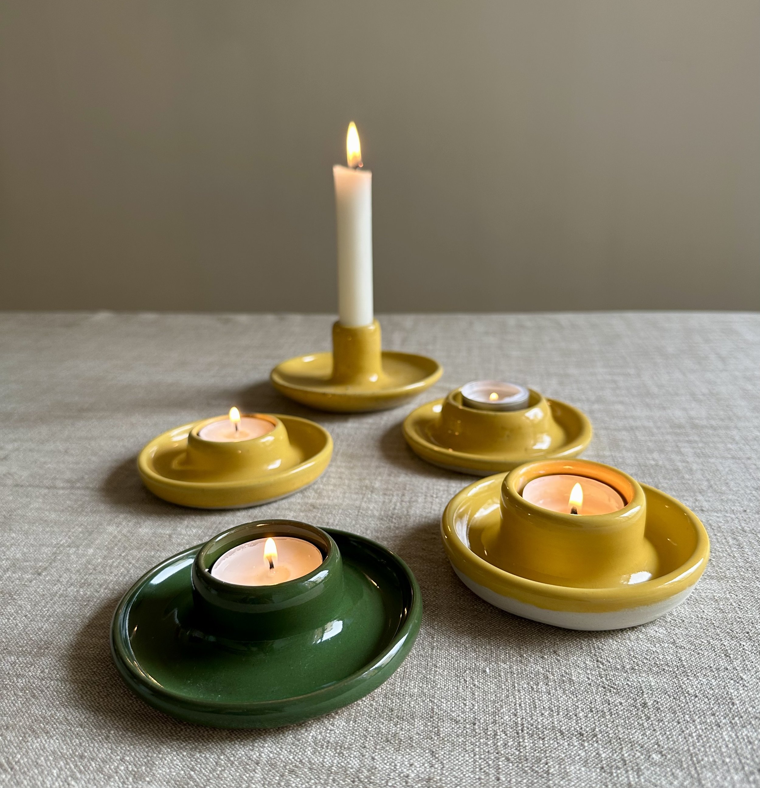 Brush glazed candle holders, reminding me of the 70's.
