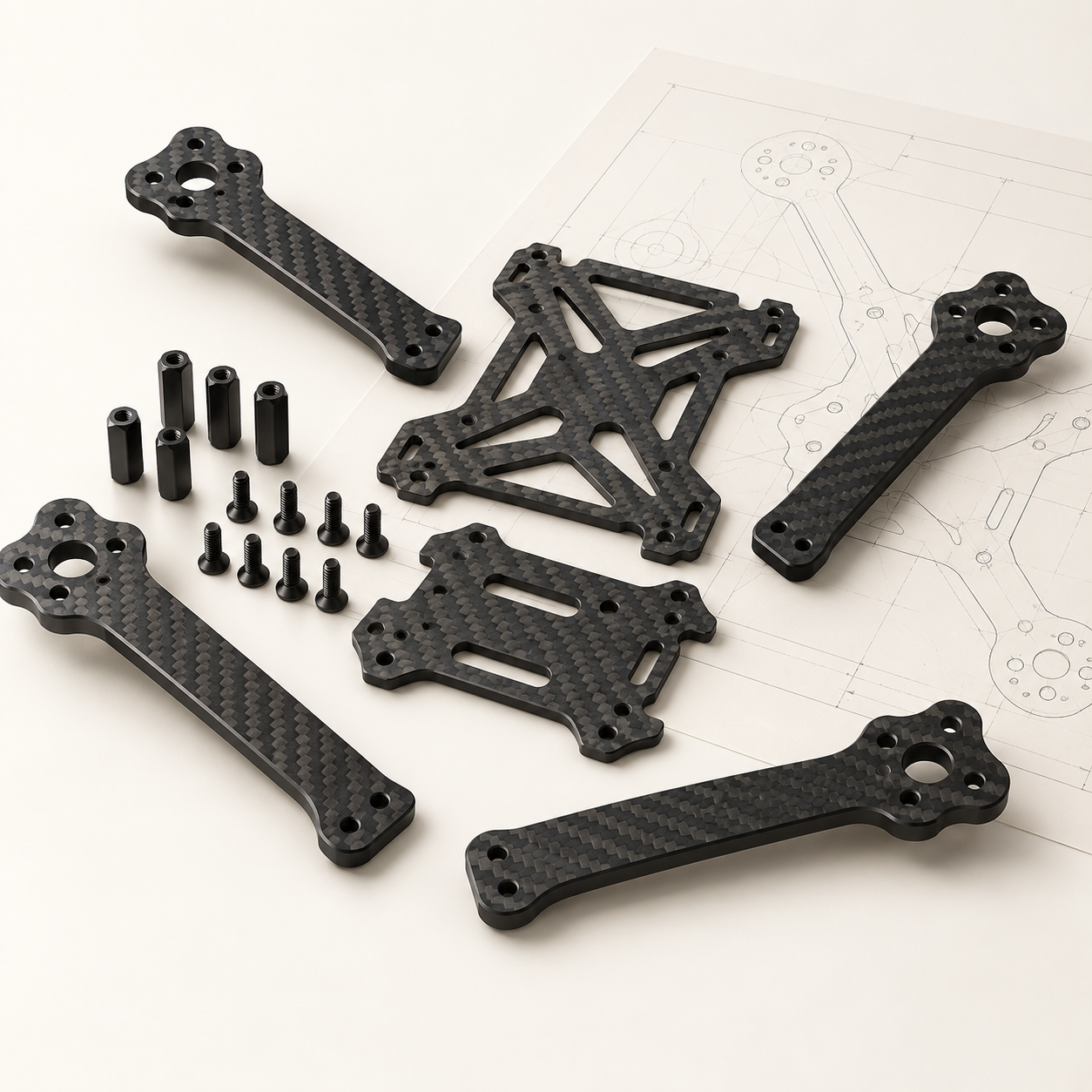 Custom Carbon Fiber Drone Frames & Parts — Up to 10″