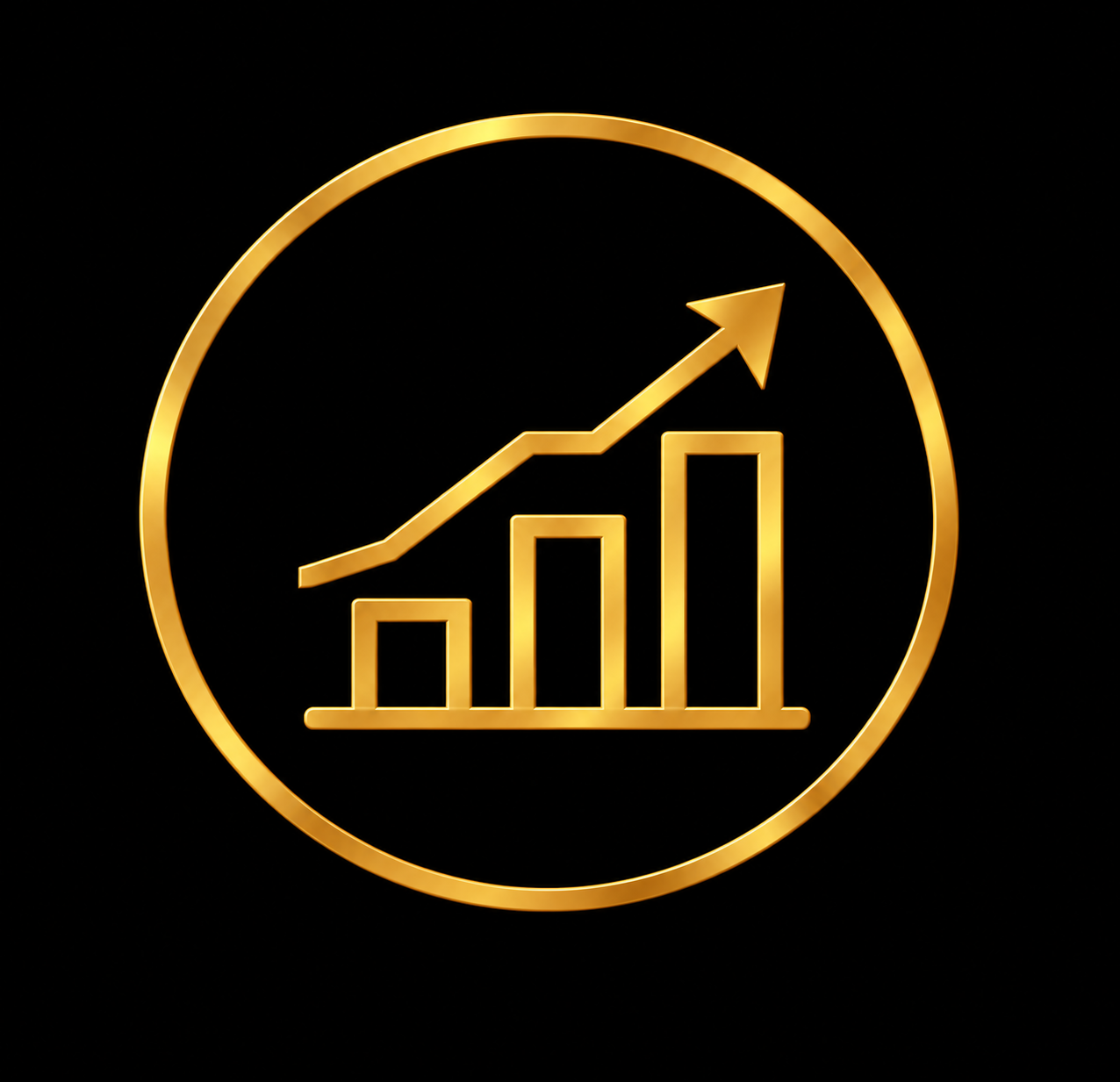 Gold growth chart icon representing industry-inspired education and real-world skills at Unity Fashion Institute.