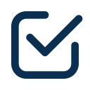 Check mark inside a square indicating completion or approval