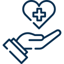 Hand holding a heart with a medical cross inside