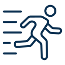 Icon of a person running, with motion lines indicating speed