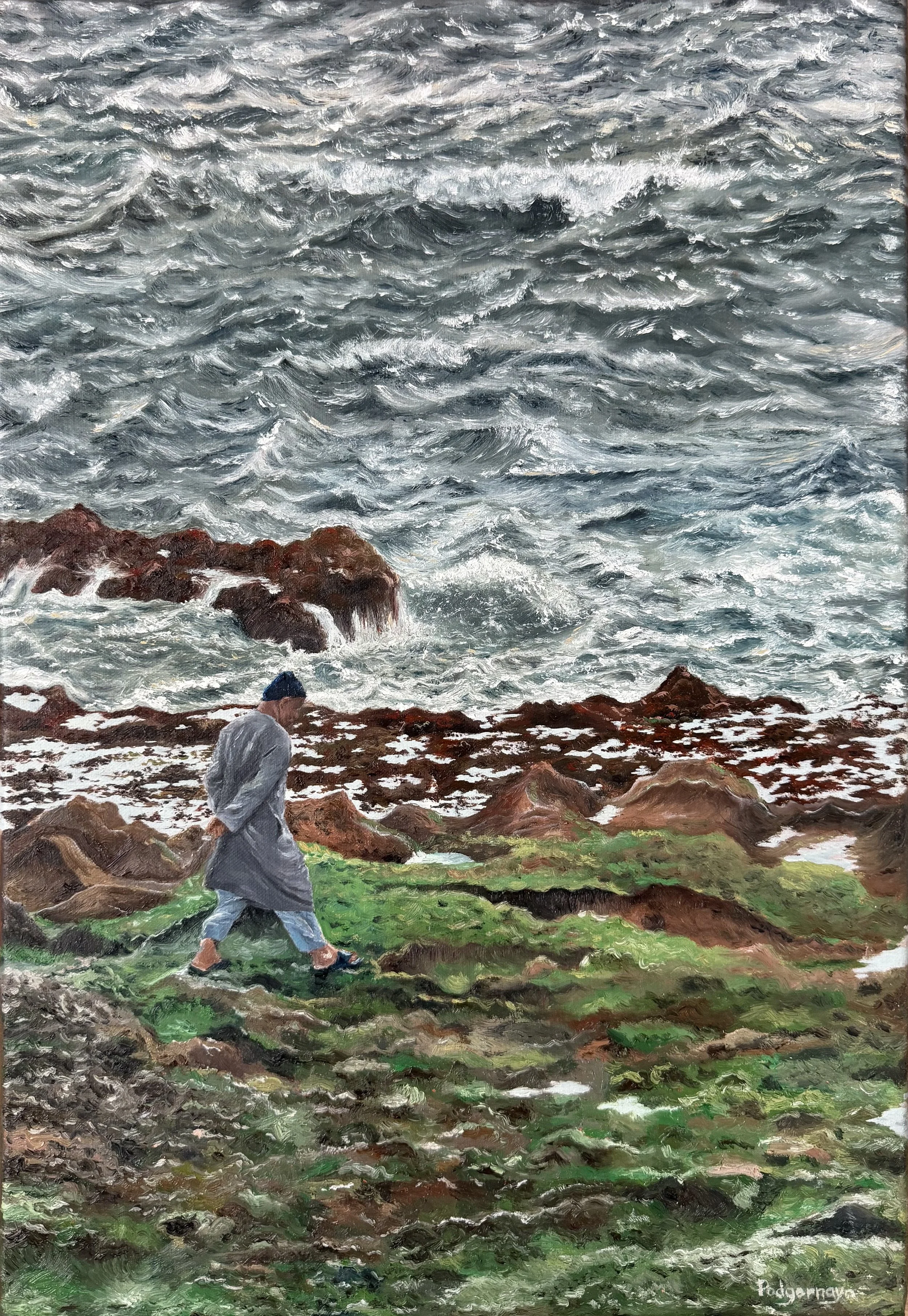 A solitary walk along Morocco’s Atlantic coast, where moss-covered rocks, restless waves and soft morning light create a quiet moment of connection with nature.