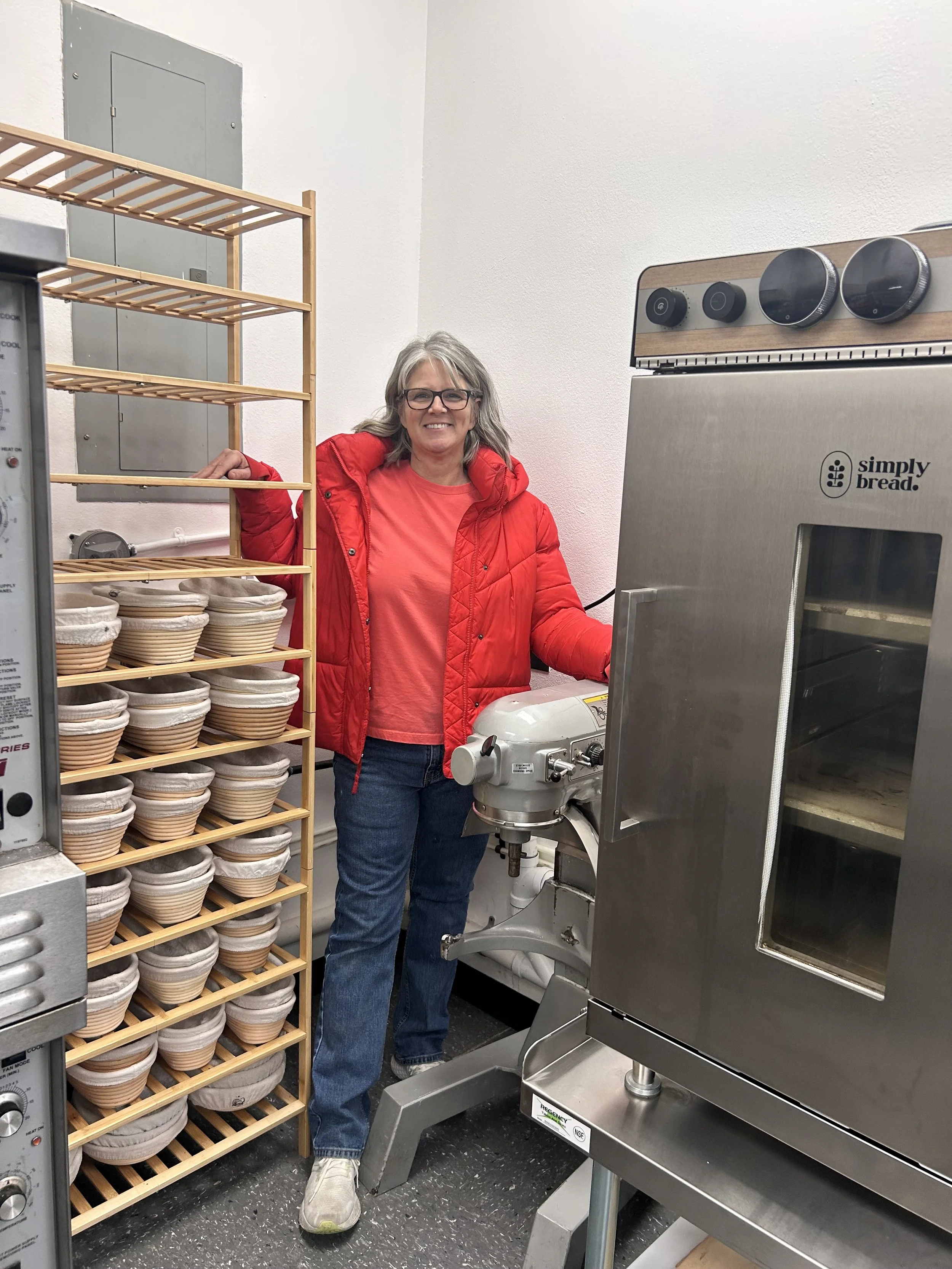Chris and her equipment in her first shared kitchen