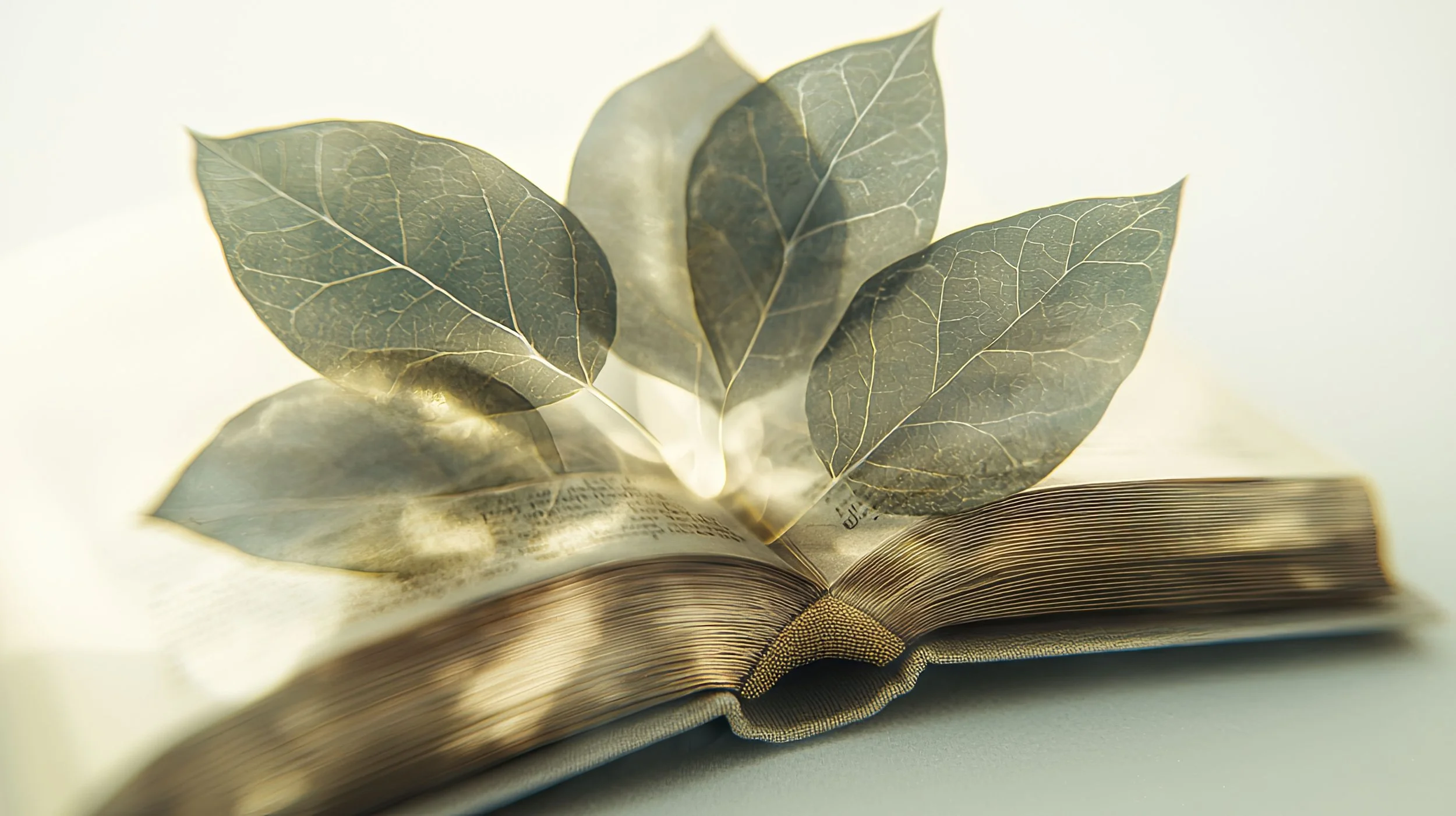 Green leaves on an open book, learning about the gut-brain connection
