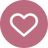 Pink circle with black-lined heart in the center