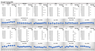 A detailed spreadsheet displaying data across multiple months in 2023