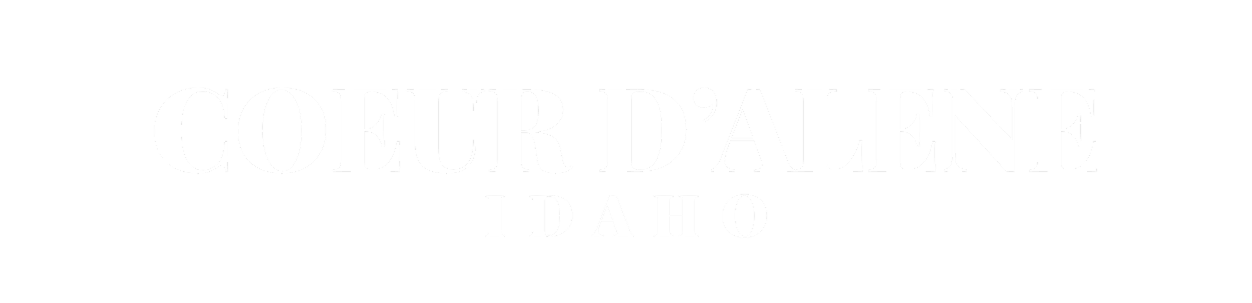 Black text on white background reading 'Coeur D'Alene Idaho' in a stylish font.
