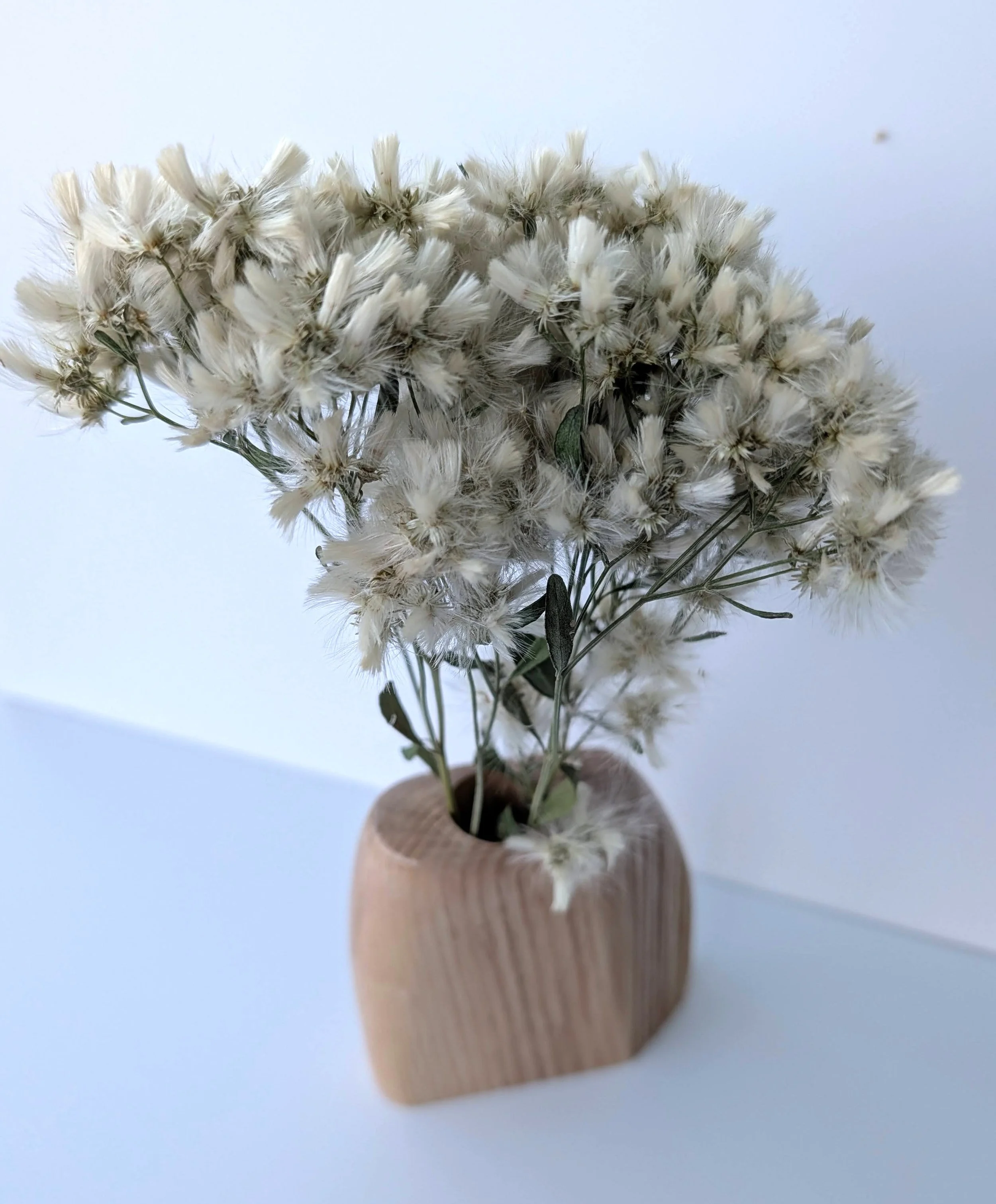 Artisan Wooden Vase with Dried Flowers