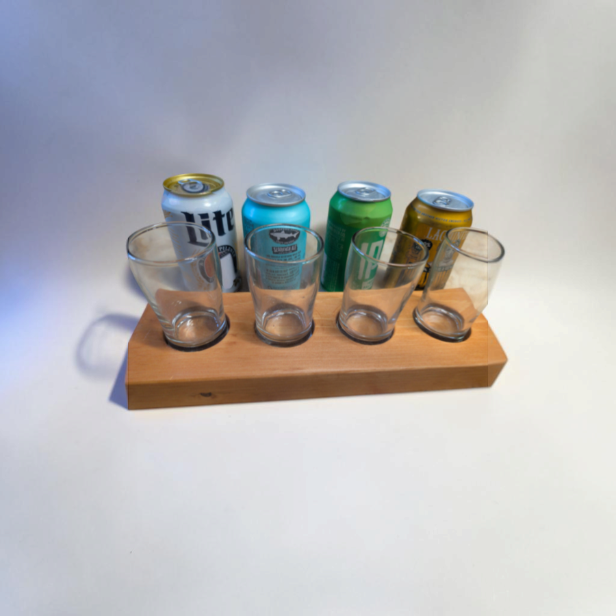 Handcrafted Wooden Beer Flight Tray with Glasses