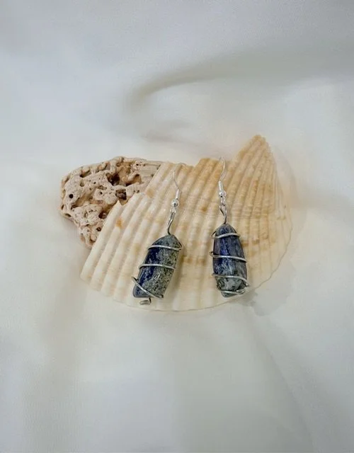 Simple Lapis Lazuli Wrapped Earrings