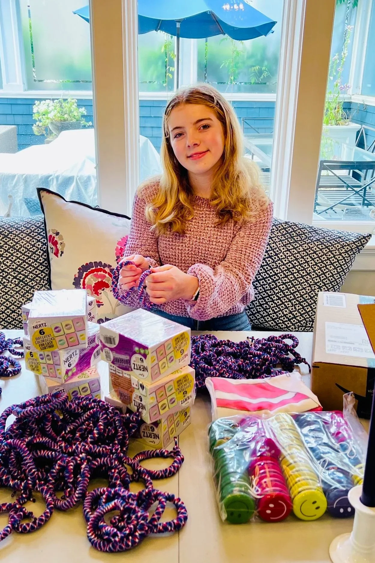 Macey putting together a care package!
