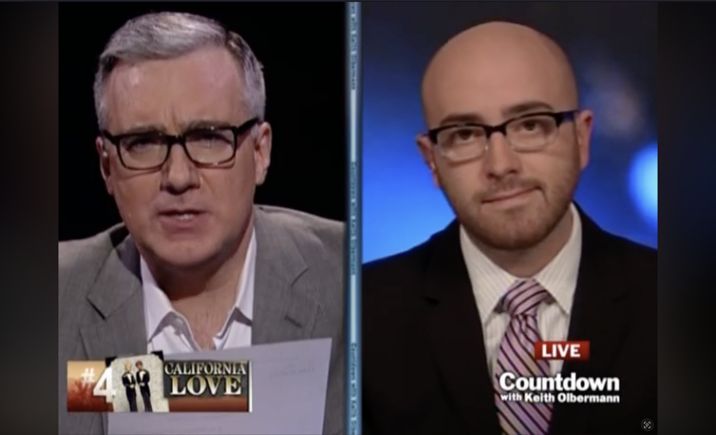 Split-screen television news interview from the travel advisor’s strategic communication career.