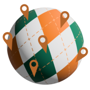 small globe logo with argyle patter superimposed.