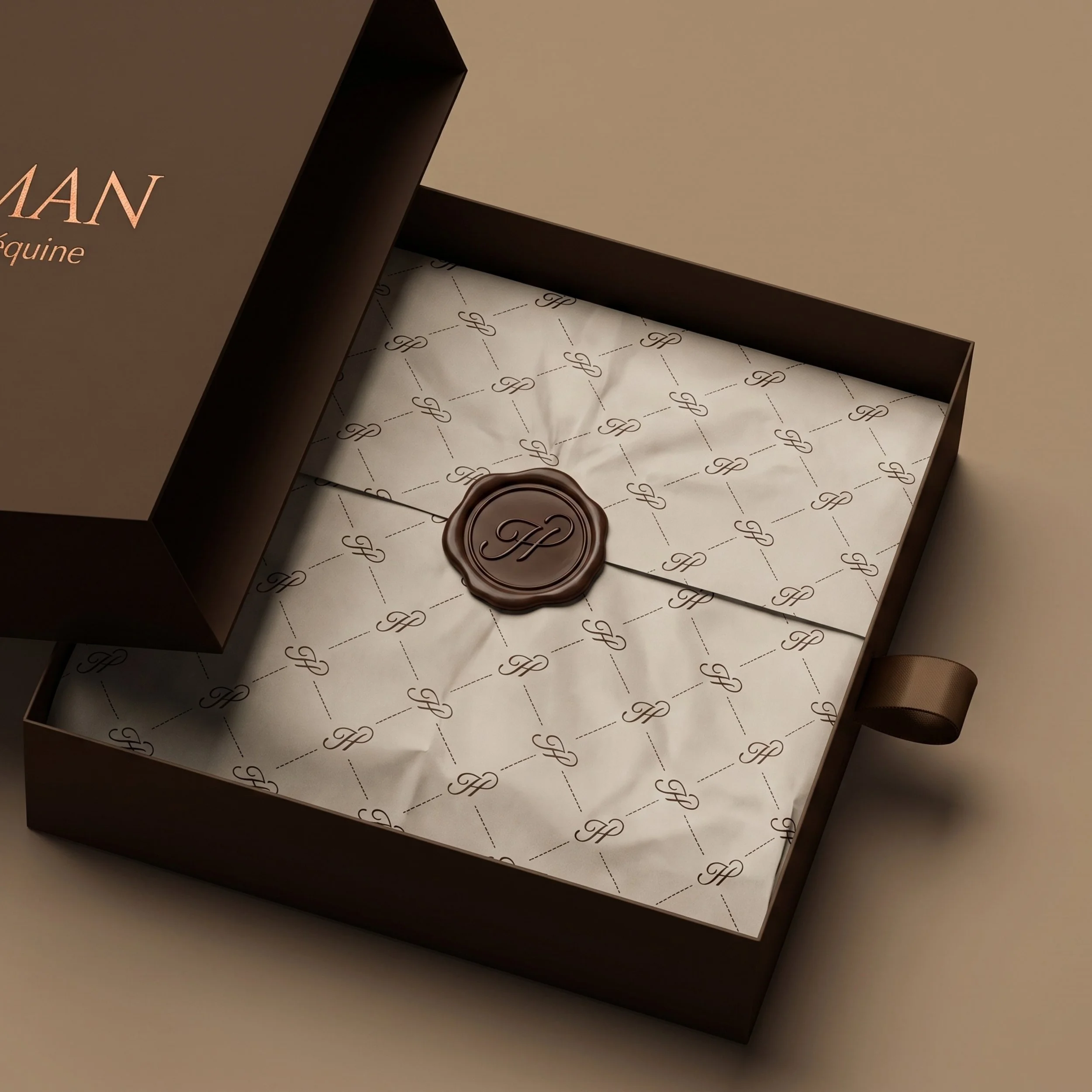 Cachet de cire sur boîte cadeau