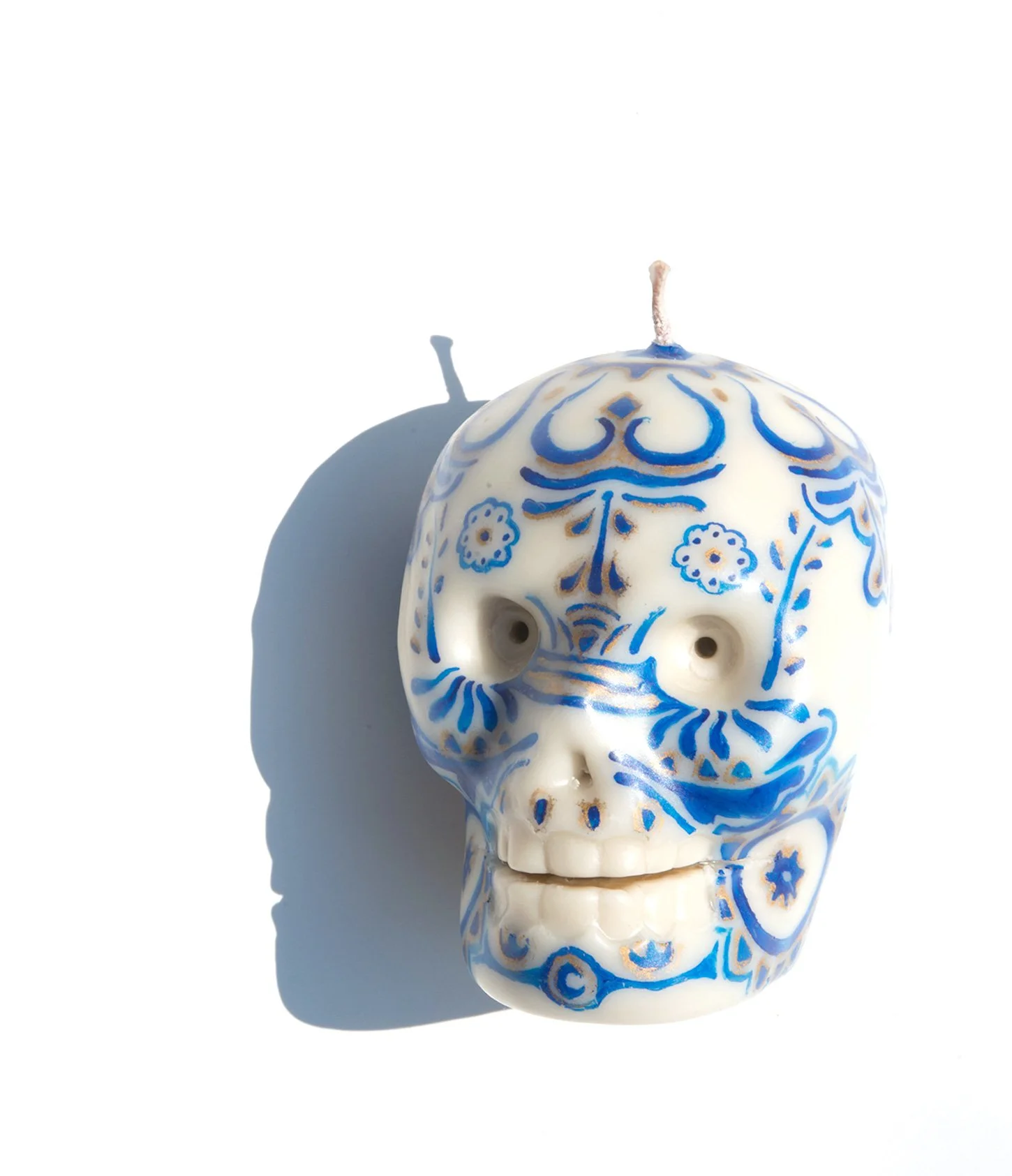 wax paraffin candle mexico artisan toluca hand dipped hand painted collaboration iconography aztec body painting puebla talavera pottery blue white floral burgundy pop art contemporary craft codex prehispanic mexchic