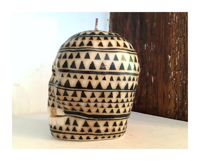 wax paraffin candle mexico artisan toluca hand dipped hand painted collaboration iconography aztec body painting puebla talavera pottery blue white floral burgundy pop art contemporary craft codex prehispanic mexchic