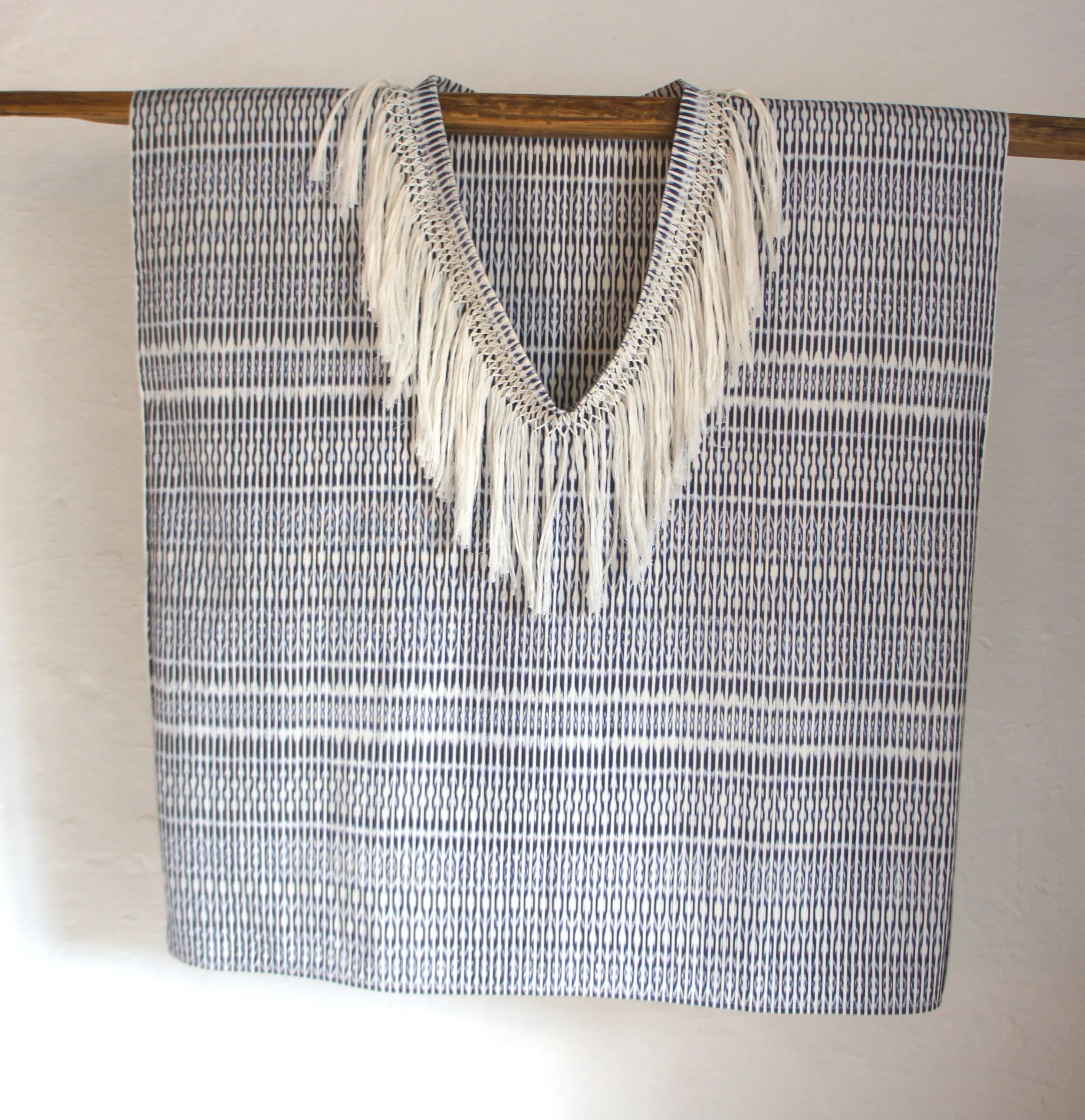 handwoven craft cotton embroidery macrame fringe rebozo shawl mexico mexican oaxaca chiapas toluca tenancingo estado de mexico highend highfashion moda textiles artisan artisanal natural dyes botanical dyes blue black plaid check blouse poncho top sh