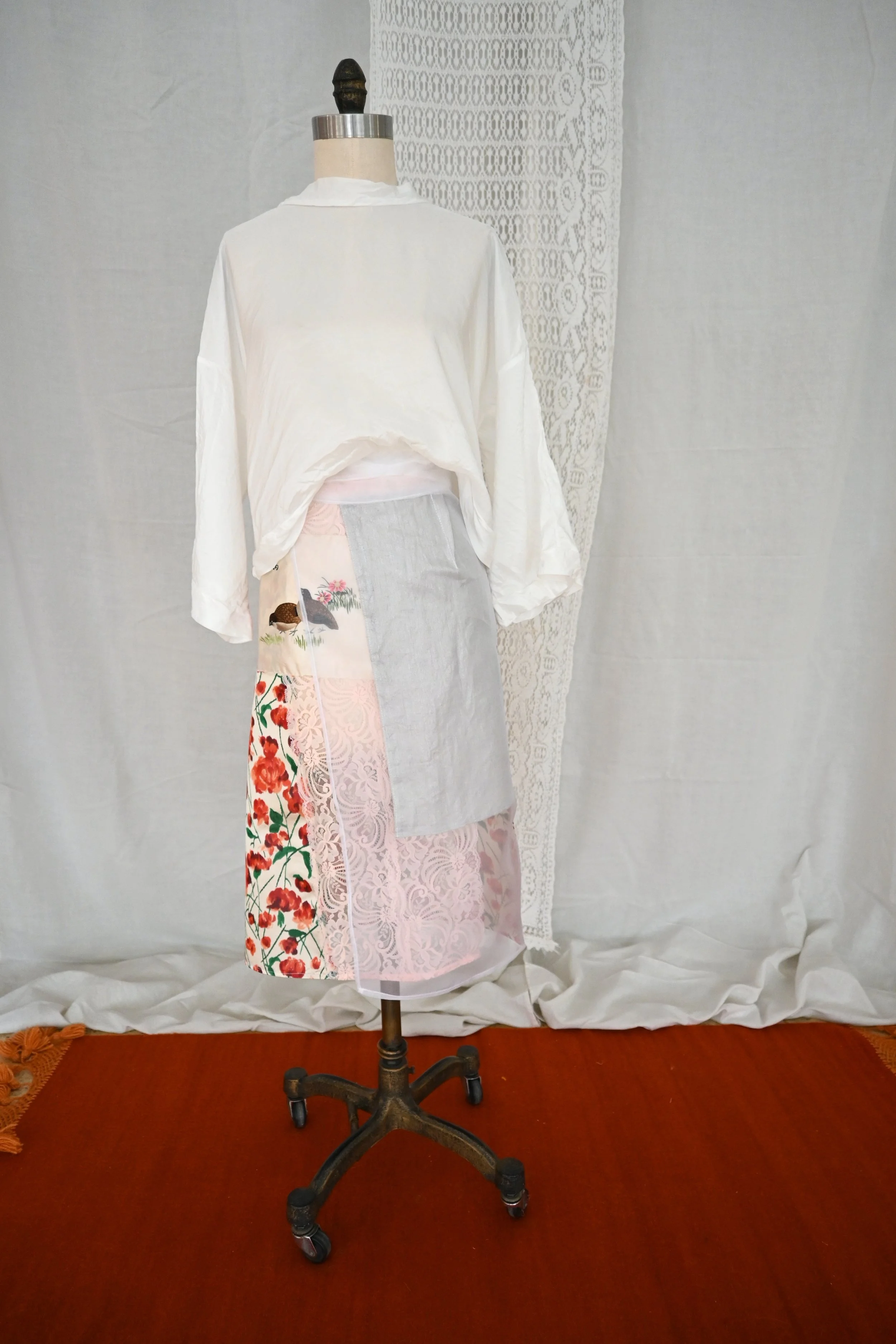 Bird Textile Collage Wrap Skirt