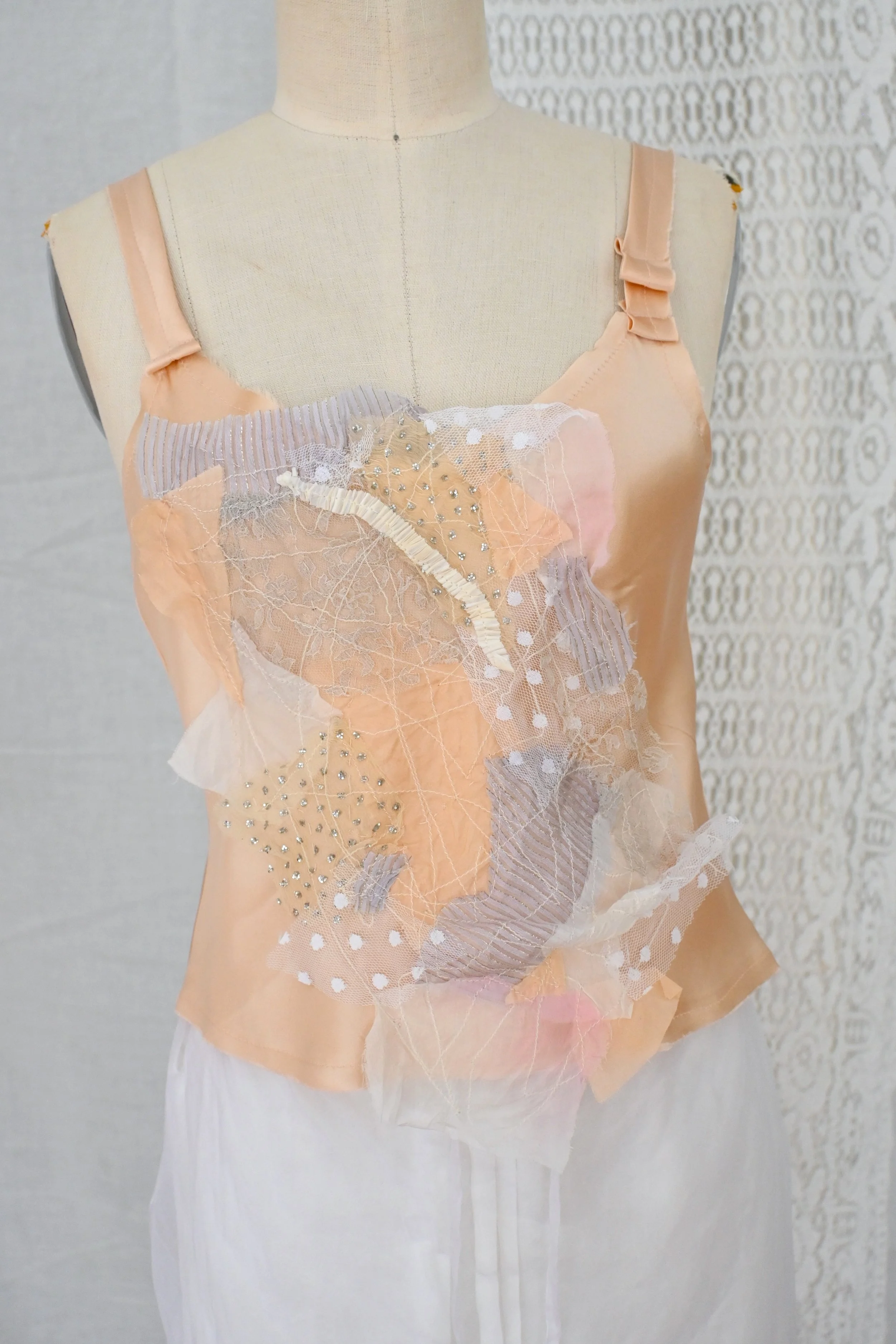 Collage Bias Cut Cami Top in Peach Silk Charmeuse