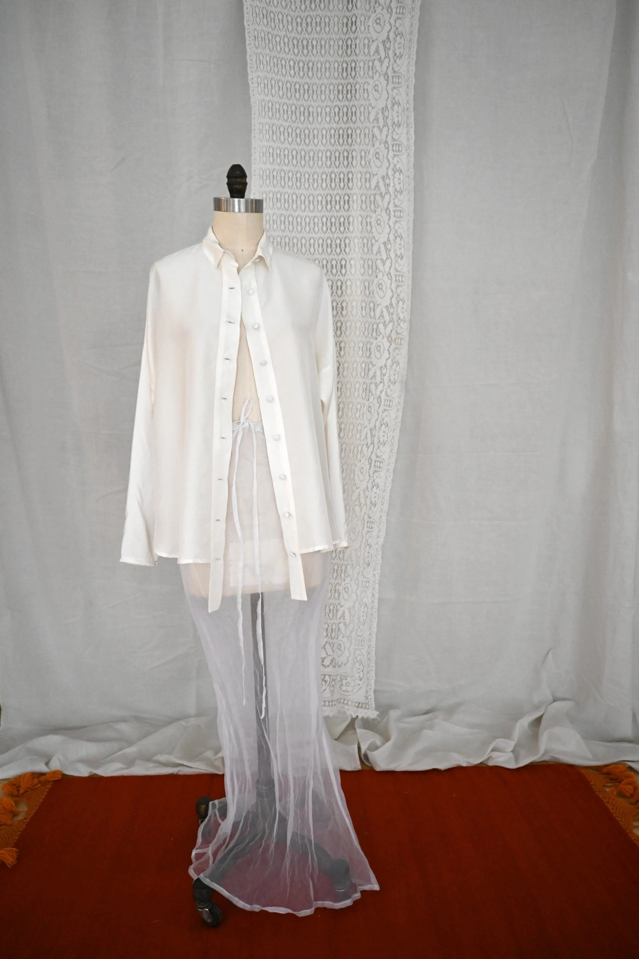 Dunda Long Sleeve White Silk Button Down Blouse