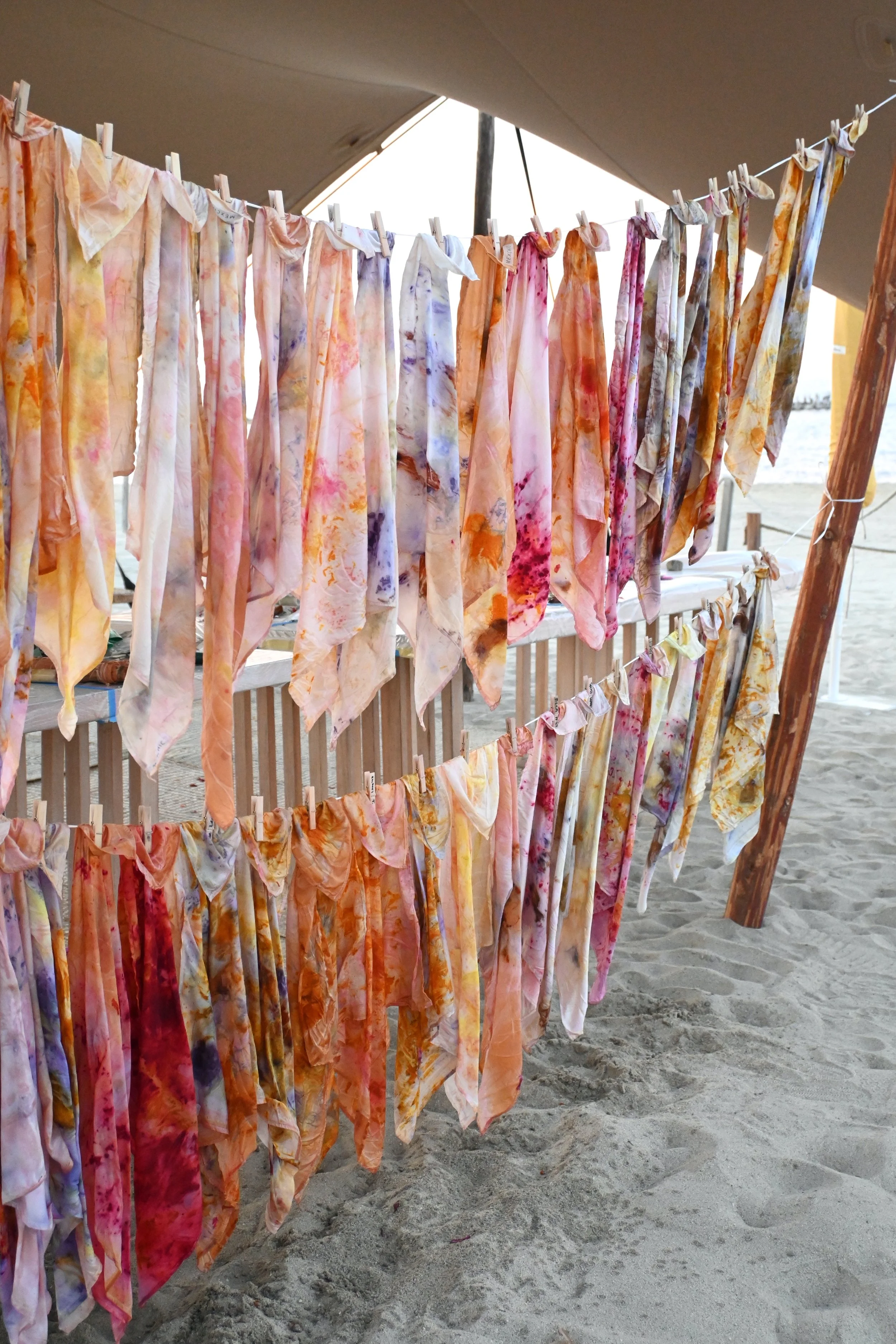 botanical printing class on the beach, natural dyes class