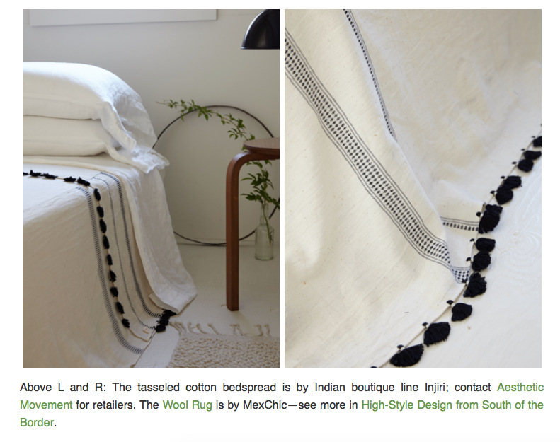 Remodelista New York home interior Mexchic textiles rug bedding hand woven cotton and wool, oaxaca Mexico 