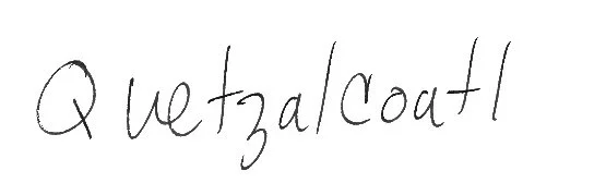 Handwritten text reading 'Quezalcoatli'.