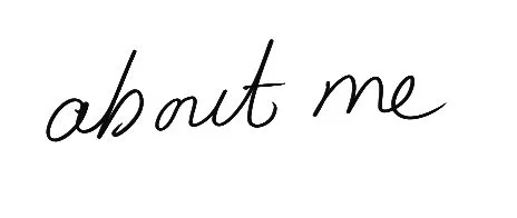 Handwritten text that says 'about me' in cursive.