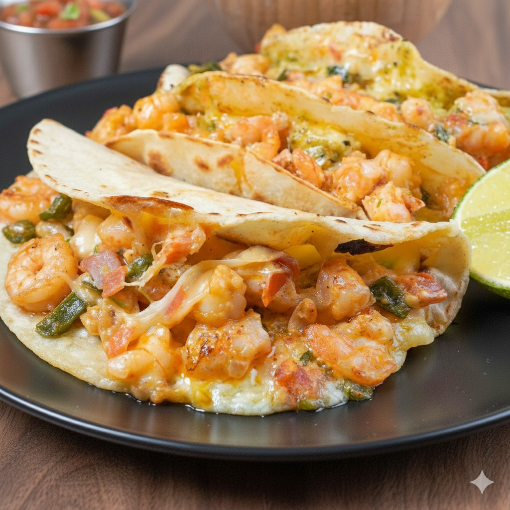 Tacos de camarón con salsa y limón