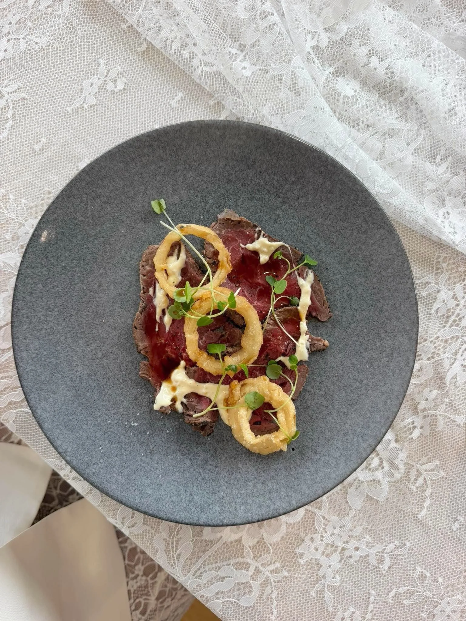 Celebrate your Hens night or other special occasion in style like these ladies did for a long lunch. 

Entree
Beef Carpaccio &bull; Horseradich &bull; Onion Rings &bull;
Cress

Main
Lamb Loin&bull; Peas&bull; Mash&bull; Shoulder Croquette&bull;
Carro