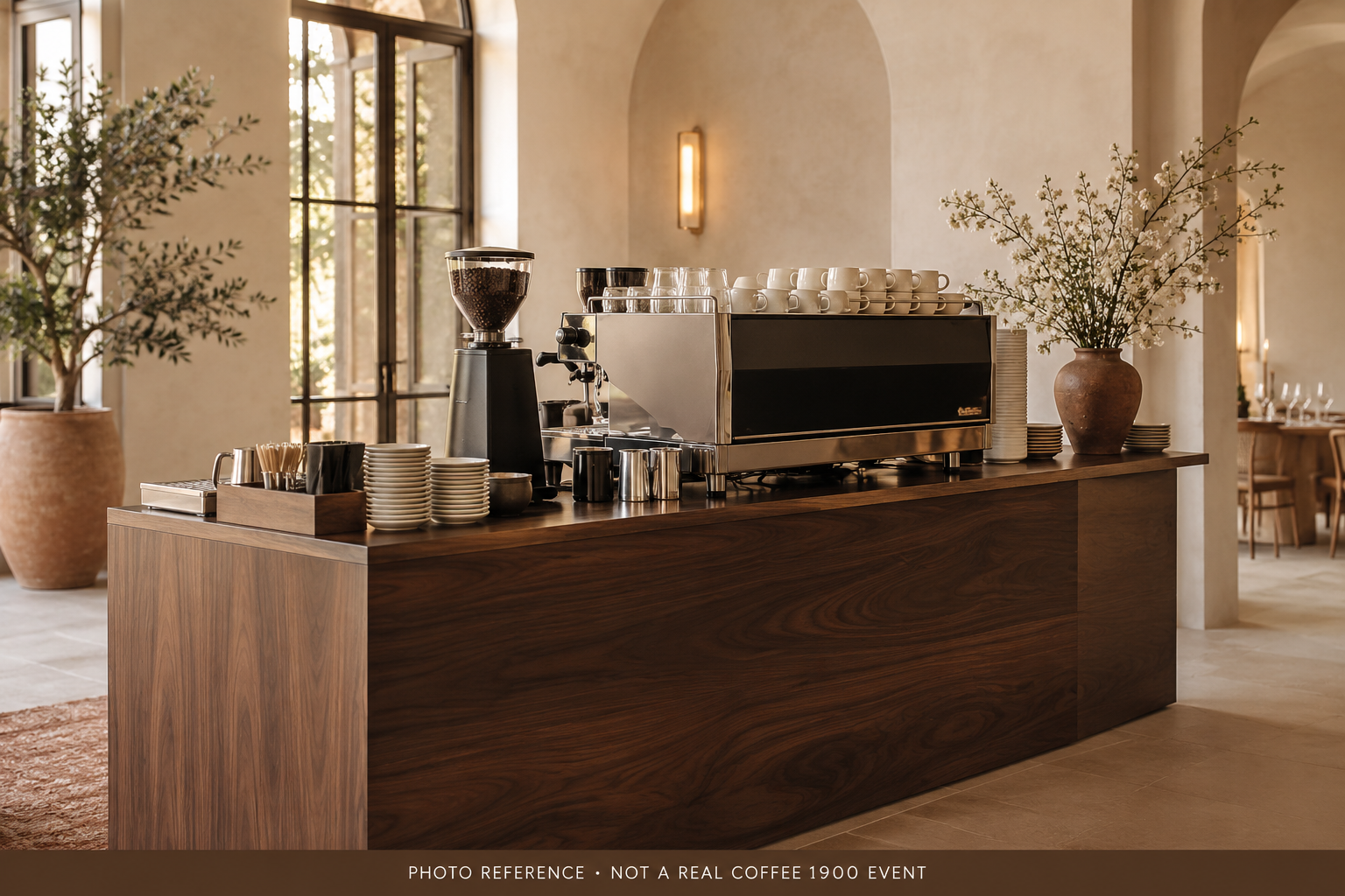 Photography reference · Replace with an authentic COFFEE1900 indoor event setup.